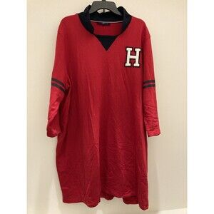 Tommy Hilfiger Polo Shirt Sweater Red Mens 3XL  "H" Patch Rugby Varsity Preppy